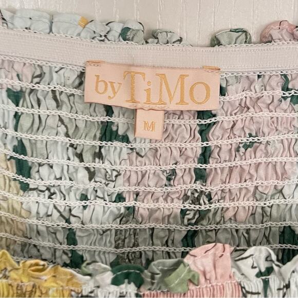 ByTimo Floral Festive Cotton Smocking Square Neck Mini Dress Size M - Picture 4 of 7